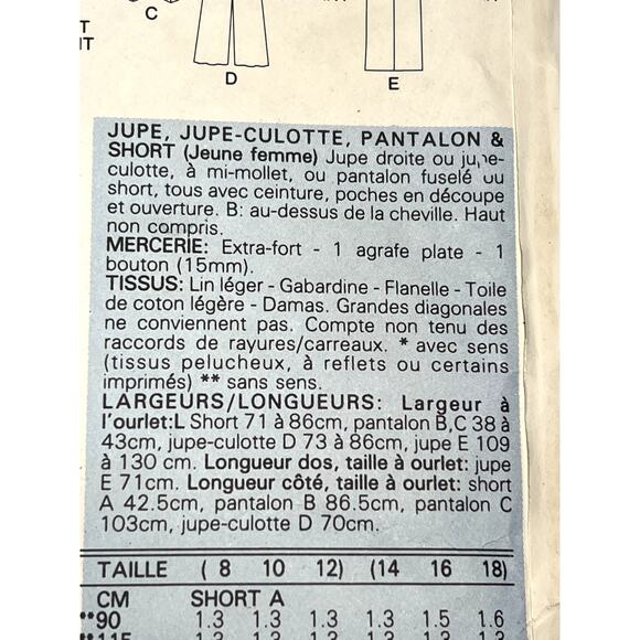 Butterick 3640 pattern skirt pants shorts culottes size 14 16 18 - Picture 7 of 9